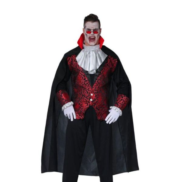 Cape noire de vampire avec col rouge, accessoire déguisement Halloween adulte Dracula