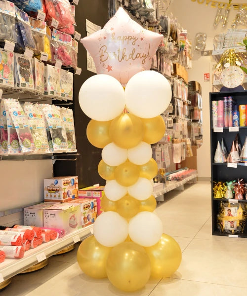 COLONNE DE BALLONS + BALLON HAPPY BIRTHDAY