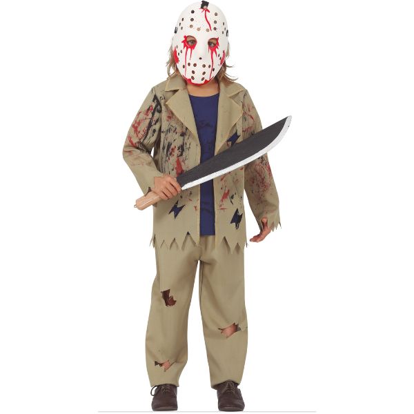 déguisement garçon tueur masqué Halloween avec machette et masque ensanglanté