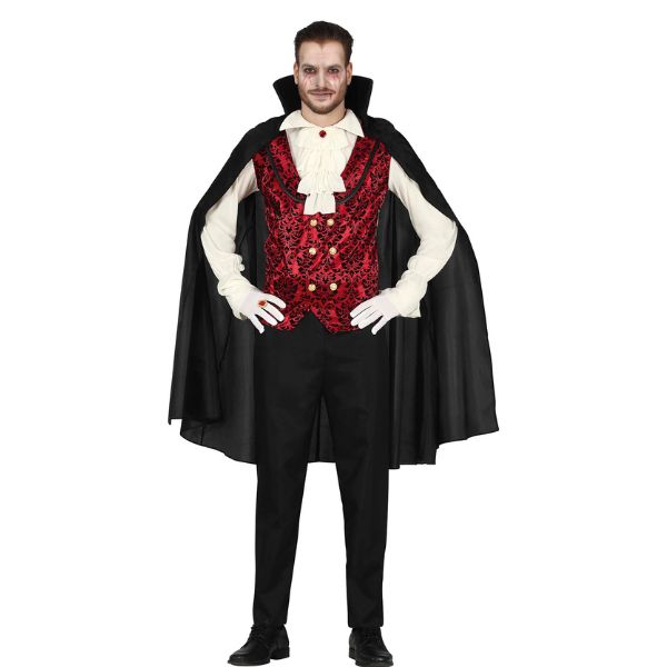 DÉGUISEMENT VAMPIRE HOMME – VESTE ROUGE ET CAPE NOIRE