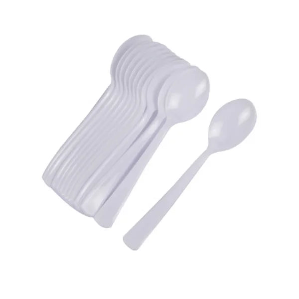 SET 12 LARGE REUSABLE SPOONS PS WHITE H17.5CM