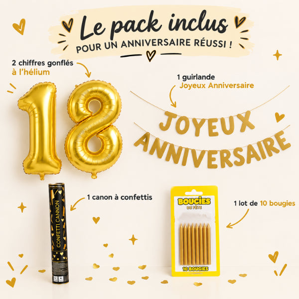 Pack Chiffre Hélium - Ballon Chiffre Gonflé Hélium + Déco Anniversaire