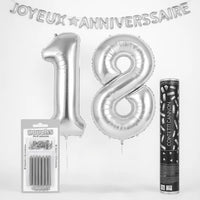 Pack Chiffre Hélium - Anniversaire Doré ou Argenté + Déco Coordonnée