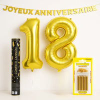 Pack Chiffre Hélium - Anniversaire Doré ou Argenté + Déco Coordonnée
