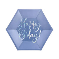 SET OF 6 DURABLE BLUE HAPPY B-DAY PAPER PLATES 18CM 