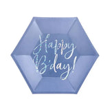 SET OF 6 DURABLE BLUE HAPPY B-DAY PAPER PLATES 18CM 