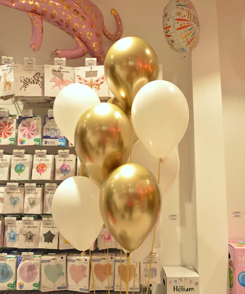 ballons décoration or et blanc à l'hélium