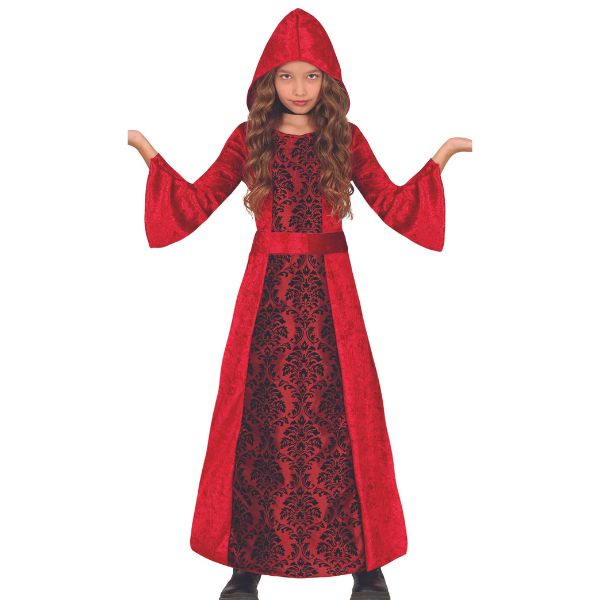 déguisement chaperon rouge fille Halloween avec tunique à capuche rouge et ceinture