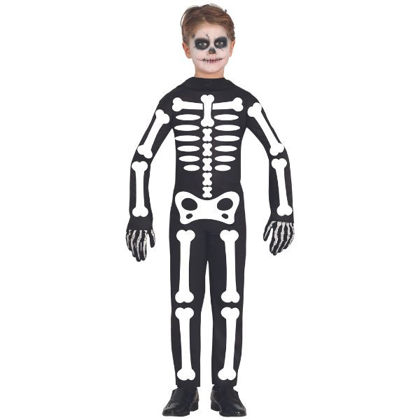 Déguisement squelette pour enfant, combinaison noire avec os blancs, costume Halloween garçon ou fille