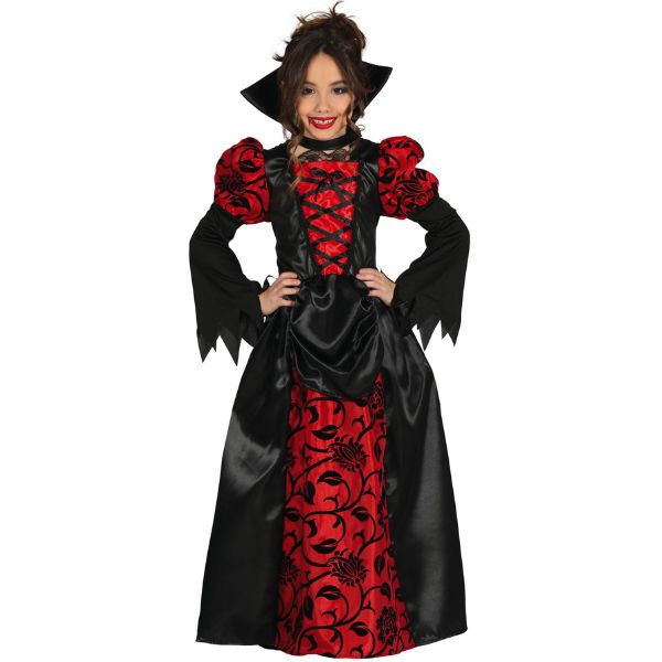 déguisement vampire fille rouge et noir Halloween avec robe à col montant