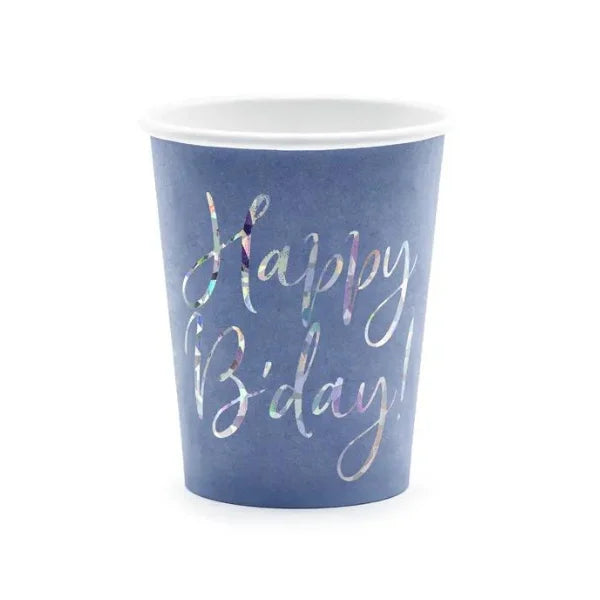 SET OF 6 HAPPY B-DAY BLUE PAPER CUPS 22CL