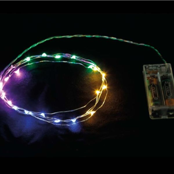 guirlande LED fil argent multicolore avec boîtier piles