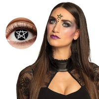 Lentilles Halloween pentagramme noires et blanches pour déguisement sorcière ou démon