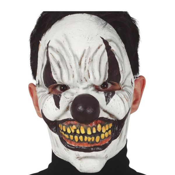 Masque clown effrayant adulte Halloween avec dents jaunes et sourire terrifiant