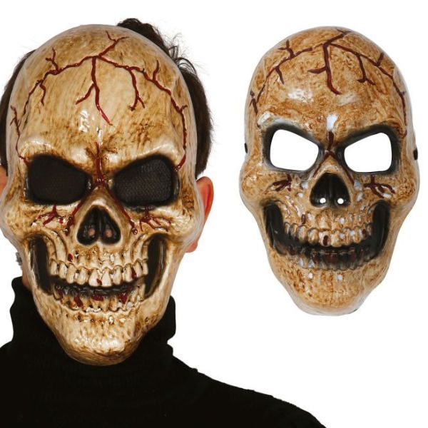 Masque crâne effrayant adulte Halloween avec fissures et veines rouges réalistes