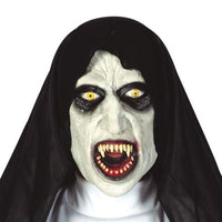 Masque nonne démoniaque adulte Halloween avec yeux jaunes et dents acérées