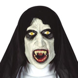 Masque nonne démoniaque adulte Halloween avec yeux jaunes et dents acérées