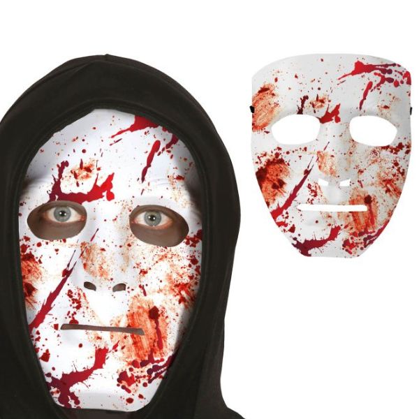 Masque sanglant blanc adulte Halloween avec éclaboussures rouges