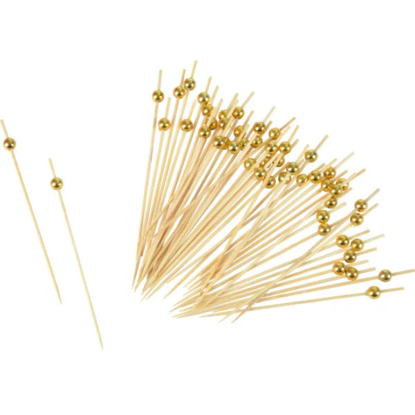 SET OF 50 WOODEN APERITIF PICKS 12CM GOLD