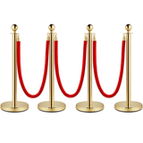 RENTAL 4 GOLDEN GUIDE POSTS WITH 3 RED VELVET ROPES