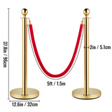 RENTAL 4 GOLDEN GUIDE POSTS WITH 3 RED VELVET ROPES