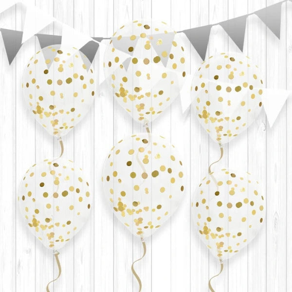 BAG OF 6 GOLDEN CONFETTI BALLOONS 45CM
