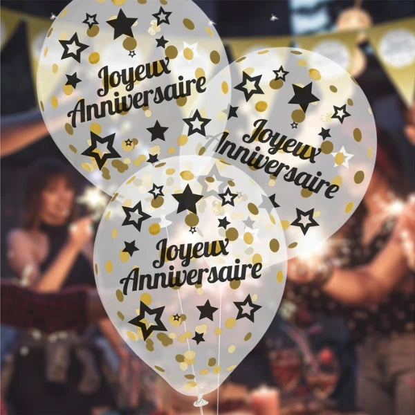 BAG OF 6 GOLDEN CONFETTI BALLOONS 45CM