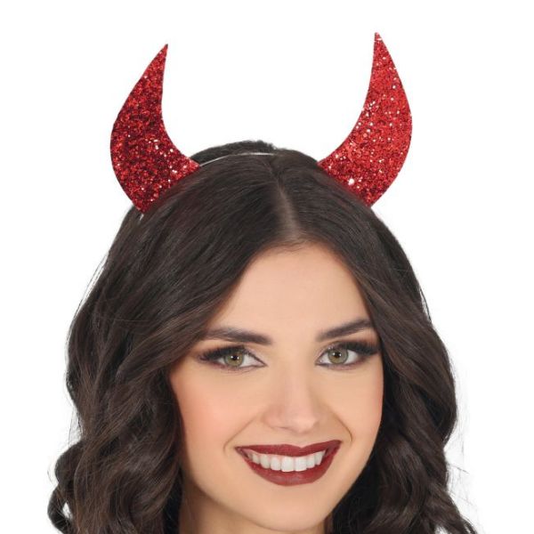 serre-tête cornes rouges à paillettes pour déguisement diablesse Halloween