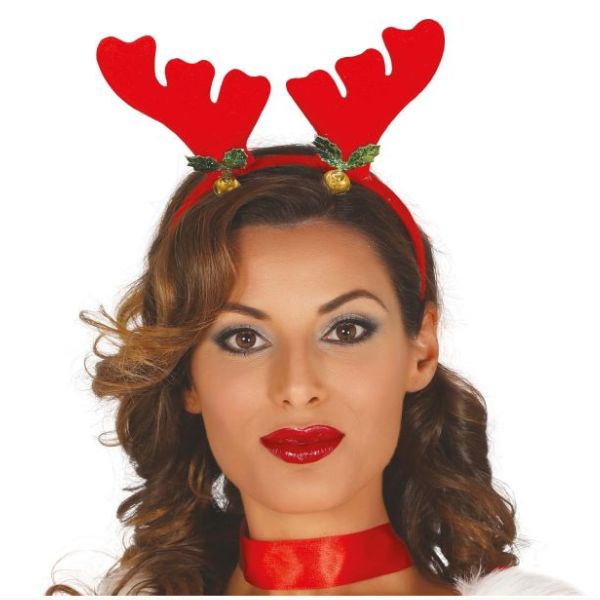 serre-tête renne rouge avec bois en feutrine et grelots dorés