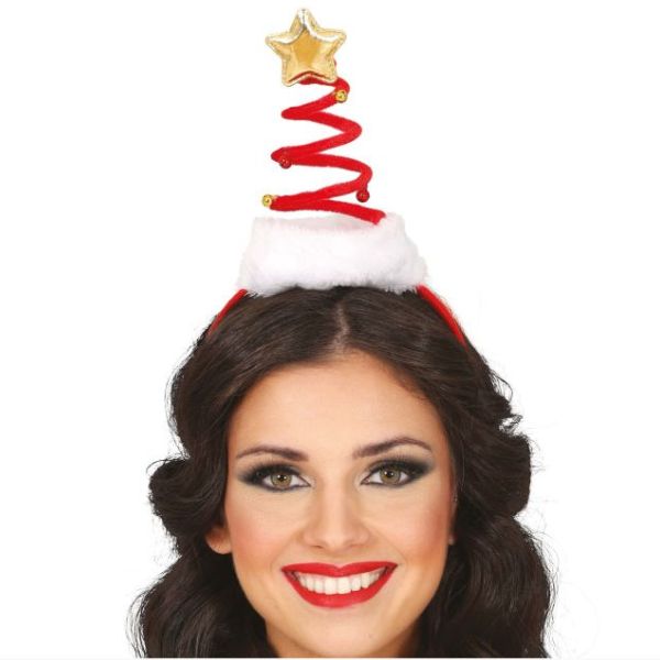 serre-tête sapin de Noël rouge en spirale avec étoile dorée