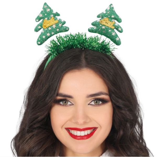 serre-tête sapins de Noël verts pailletés avec tinsel