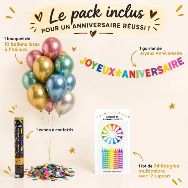Pack Color Party - Ballons Latex Gonflé Hélium, Guirlande Anniversaire & Déco