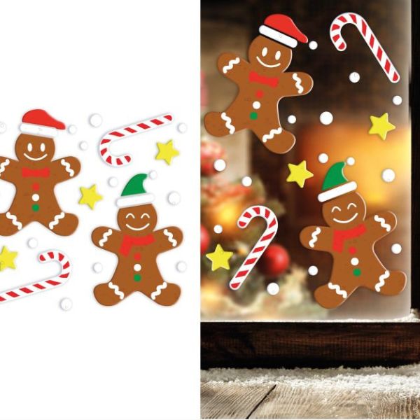 stickers gel pain d’épices et décorations sur fenêtre