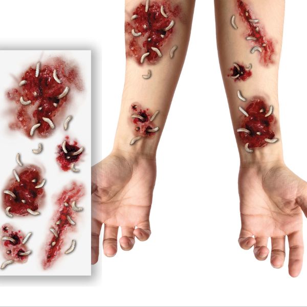 TATOUAGE BLESSÉ AVEC VERS 30X13 CM