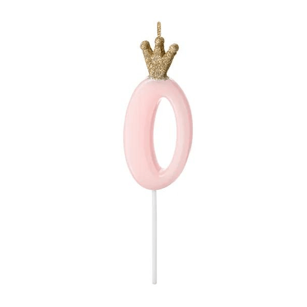 BOUGIE ANNIVERSAIRE ROSE CHIFFRE 0 DE 9.5CM