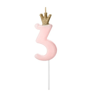 BOUGIE ANNIVERSAIRE ROSE CHIFFRE 3 DE 9.5CM