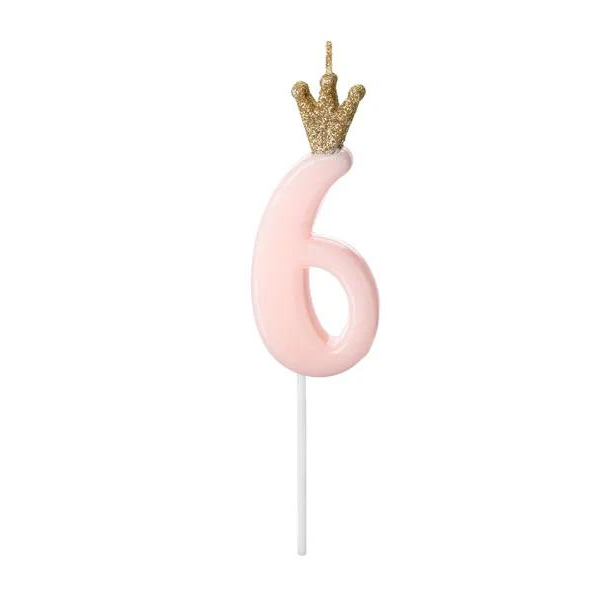 BOUGIE ANNIVERSAIRE ROSE CHIFFRE 6 DE 9.5CM