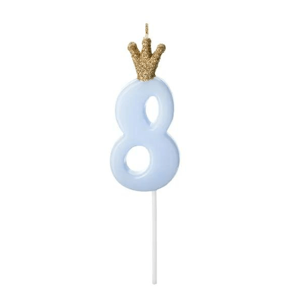 BLUE BIRTHDAY CANDLE NUMBER 8 9.5CM