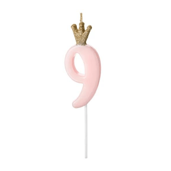 BOUGIE ANNIVERSAIRE ROSE CHIFFRE 9 DE 9.5CM