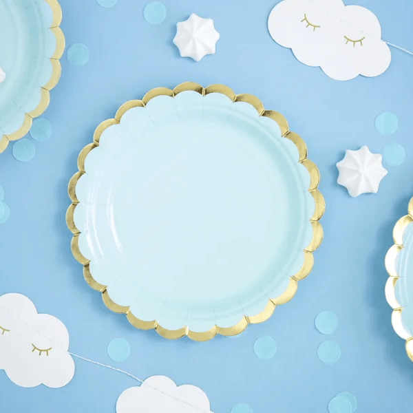SET OF 6 DURABLE LIGHT BLUE PAPER PLATES 18CM