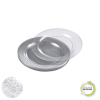 SET OF 6 REUSABLE PLASTIC PLATES 18CM SILVER 