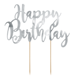 CAKE TOPPER HAPPY BIRTHDAY SILVER 22CM