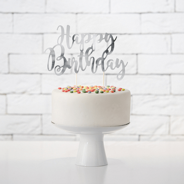 CAKE TOPPER HAPPY BIRTHDAY ARGENT 22CM