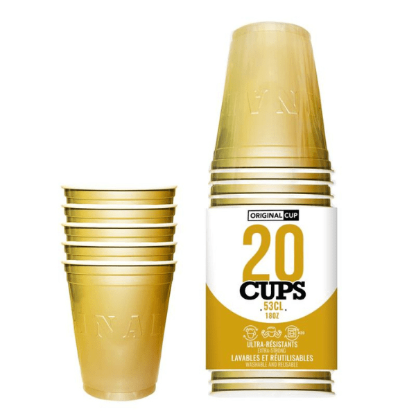 SET OF 20 GOLD PLASTIC CUPS 53CL - A FESTIVE AND SUSTAINABLE TABLE DECORATION