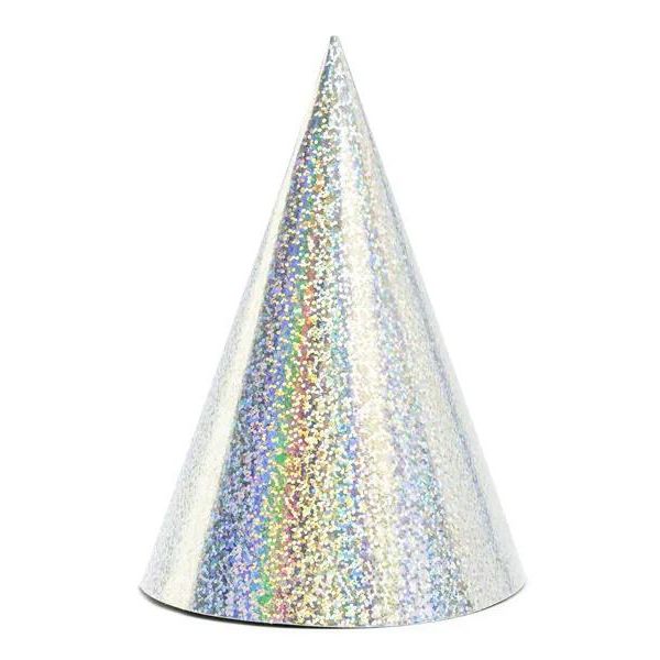 HOLOGRAPHIC SILVER PARTY CONE HATS X6 