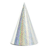 CHAPEAUX CÔNE PARTY ARGENT HOLOGRAPHIQUE X6