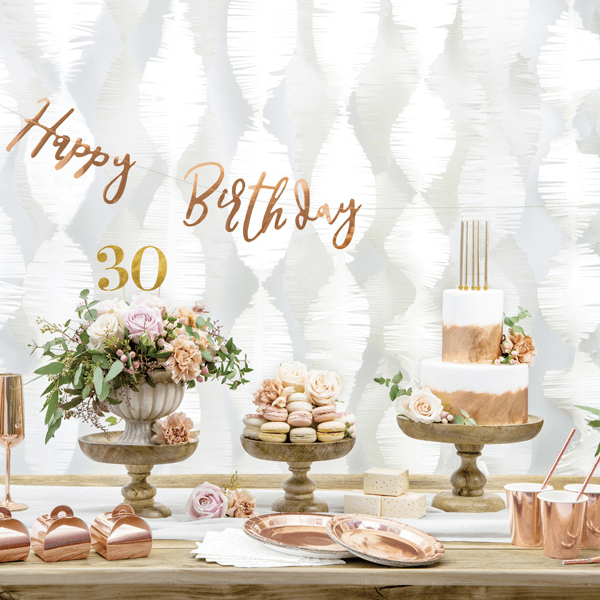HAPPY BIRTHDAY ROSE GOLD CARDBOARD GARLAND 62CM