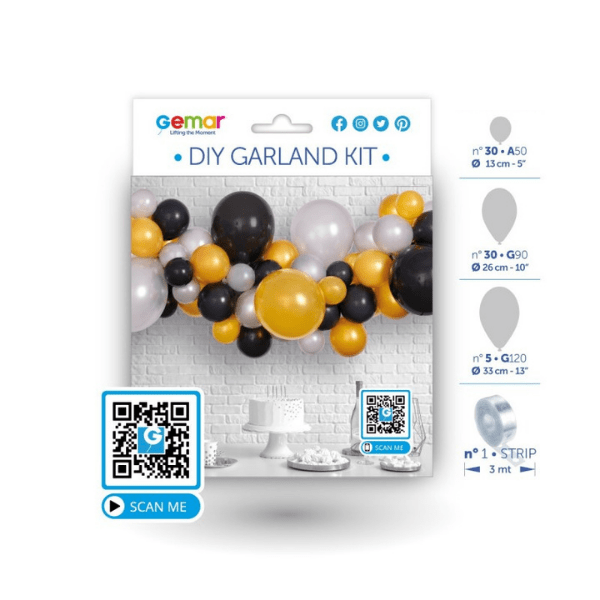 COMPLETE KIT GOLD+BLACK BALLOON GARLAND