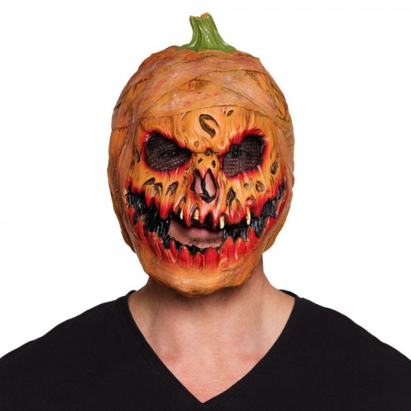 Masque Halloween citrouille démoniaque en latex réaliste avec dents acérées