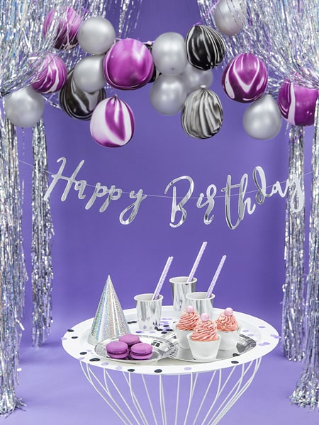 HAPPY BIRTHDAY CARDBOARD GARLAND SILVER 62CM